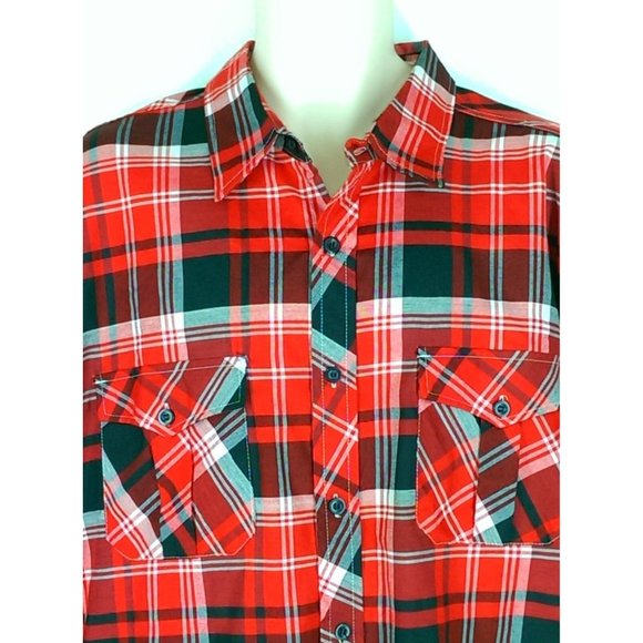 American Fusion Gear Mens Western Button Up Shirt XL Red Plaid Roll Up L/S NWOT - Picture 4 of 12